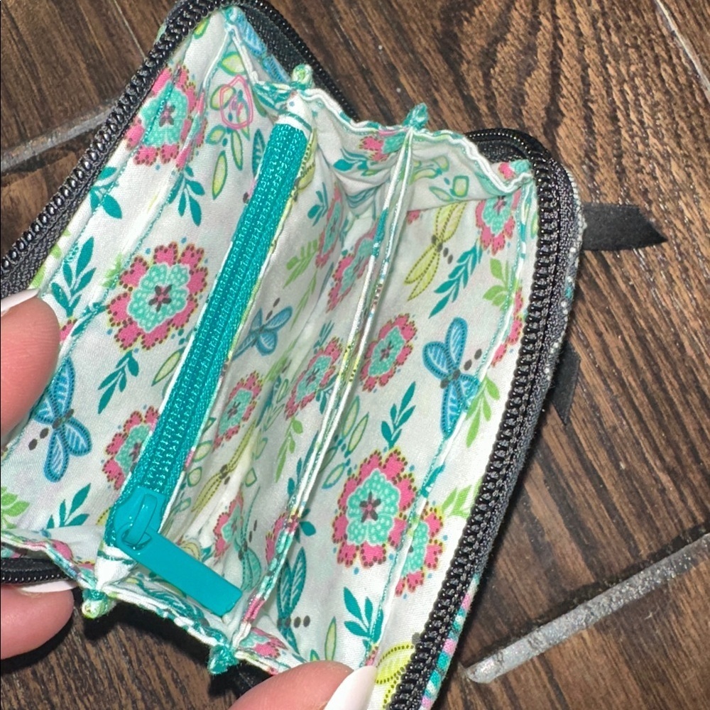 Vera Bradley Tropical ID Wallet in Black with Pink Green Floral - Picture 4 of 5